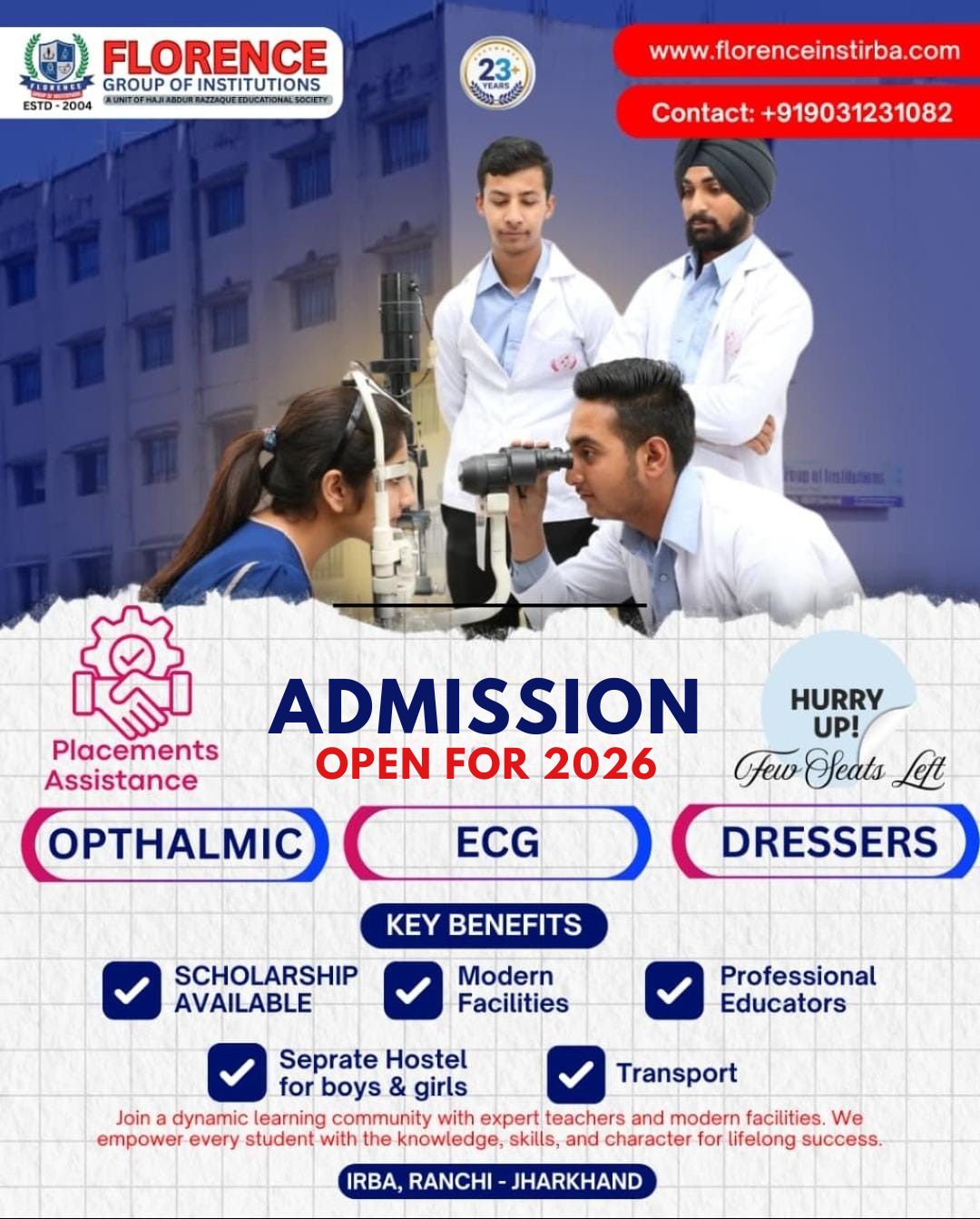 Admission Open 2026 for Healthcare Courses in Ranchi – Ophthalmic, ECG Technician & Dressers